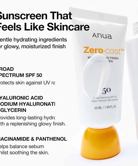 Anua Zero-Cast Moisturizing Finish Sunscreen SPF50+ 50ml product photo