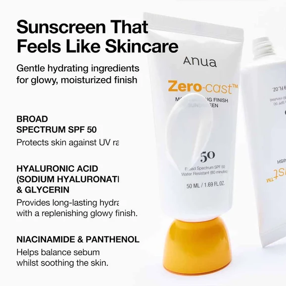 Anua Zero-Cast Moisturizing Finish Sunscreen SPF50+ 50ml product photo