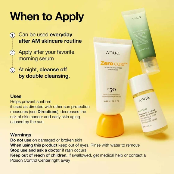 Anua Zero-Cast Moisturizing Finish Sunscreen SPF50+ 50ml product photo