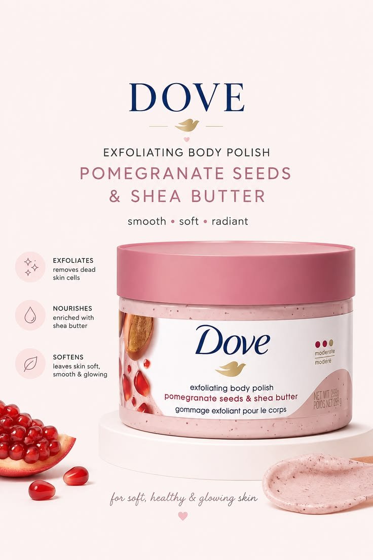 Dove Exfoliating Body Scrub Pomegranate Seeds & Shea Butter 225ml product photo